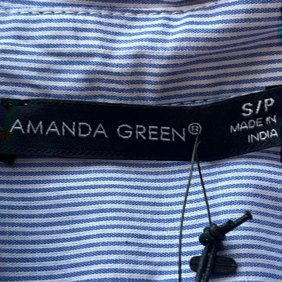 AMANDA Green Women’s Blue And White Striped Long Sleeve Button Up Top Size Small - Picture 12 of 16